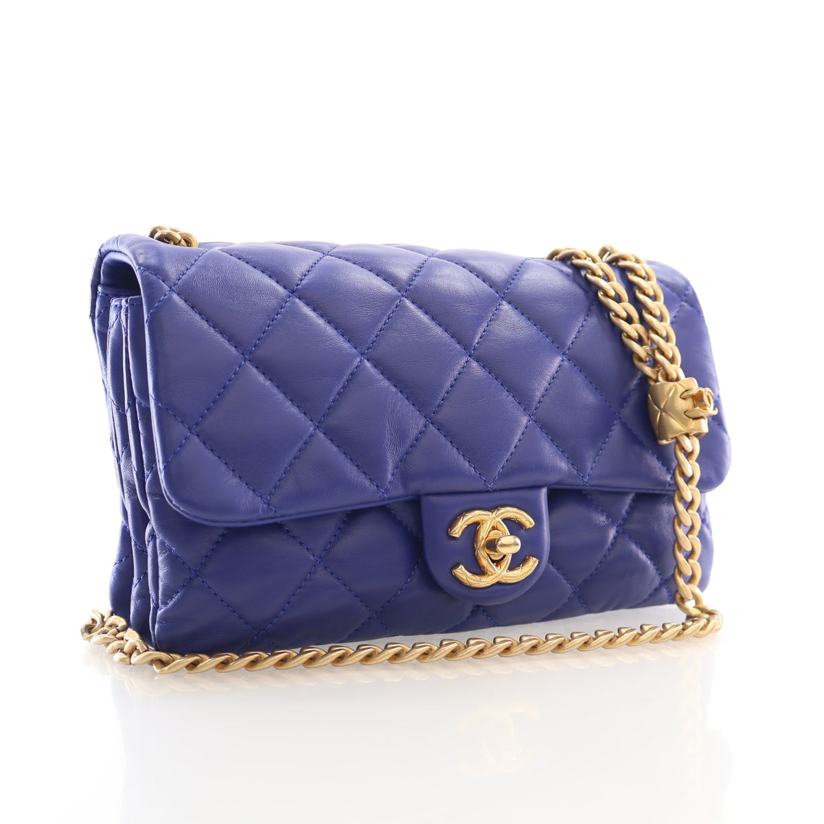 Pre-Owned Chanel Flap Bag Small Lambskin Pillow Crush, three-quarter view, authenticated at Luxe Du Jour