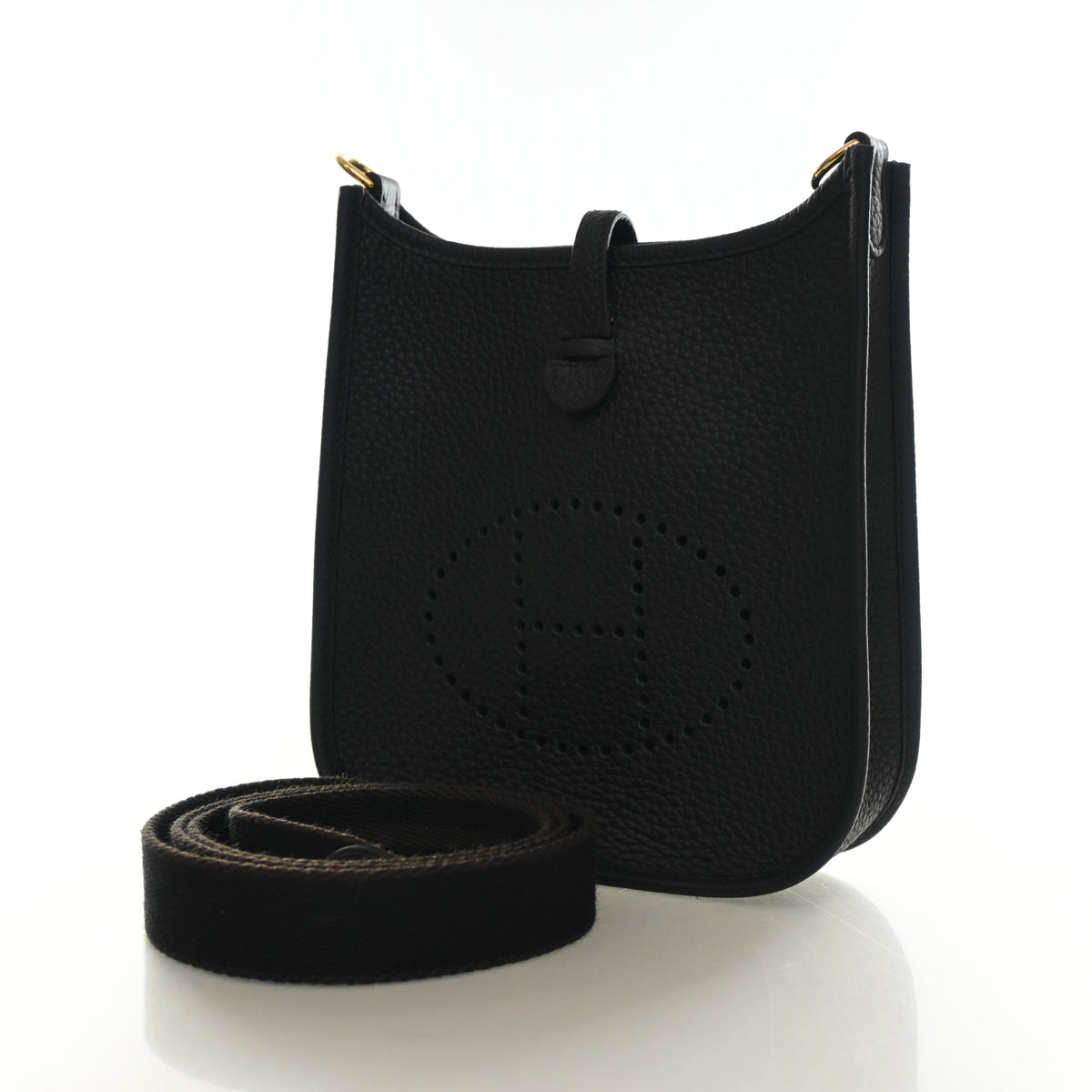 Pre-Owned Chanel Evelyne TPM Hermes Noir Clemence Leather 16, front view, photo 3 of 13