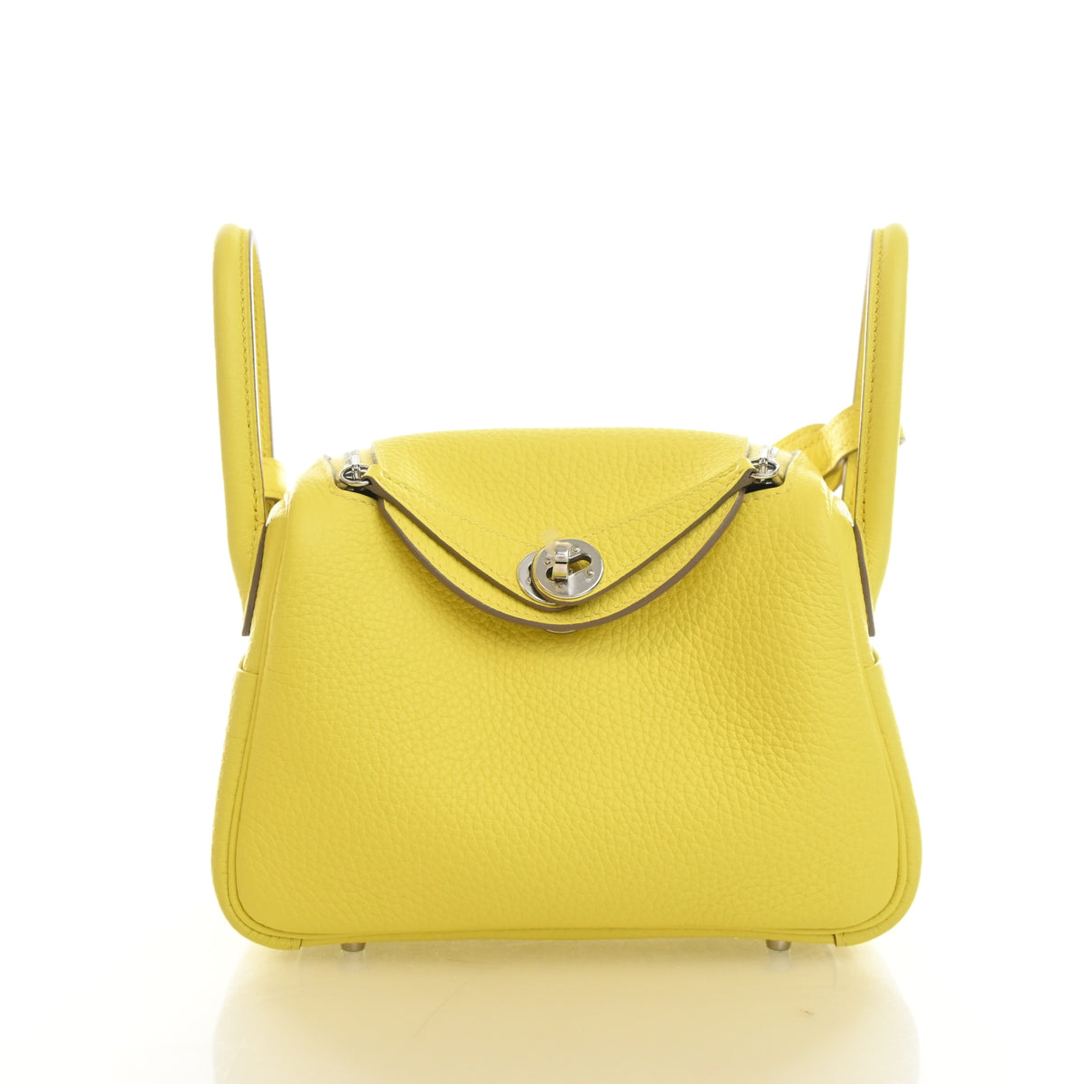 Pre-Owned Hermès Lindy Mini Lime Clemence Leather 20, front view, authenticated at Luxe Du Jour