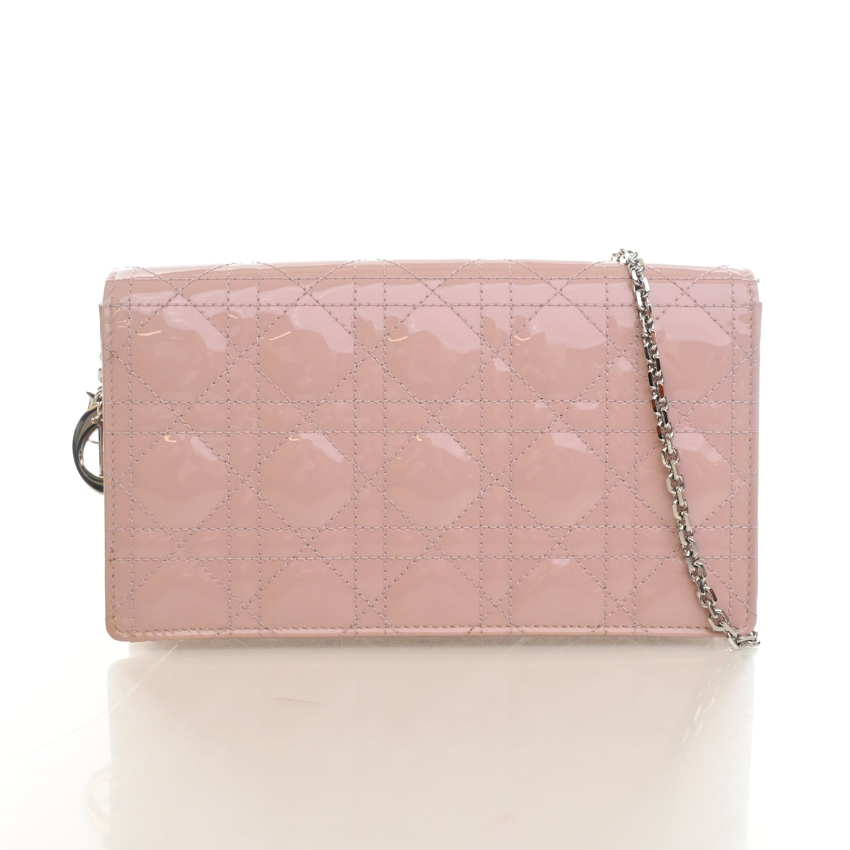 Pre-Owned Christian Dior Lady Dior Patent Leather Pouch, front view, authenticated at Luxe Du Jour
