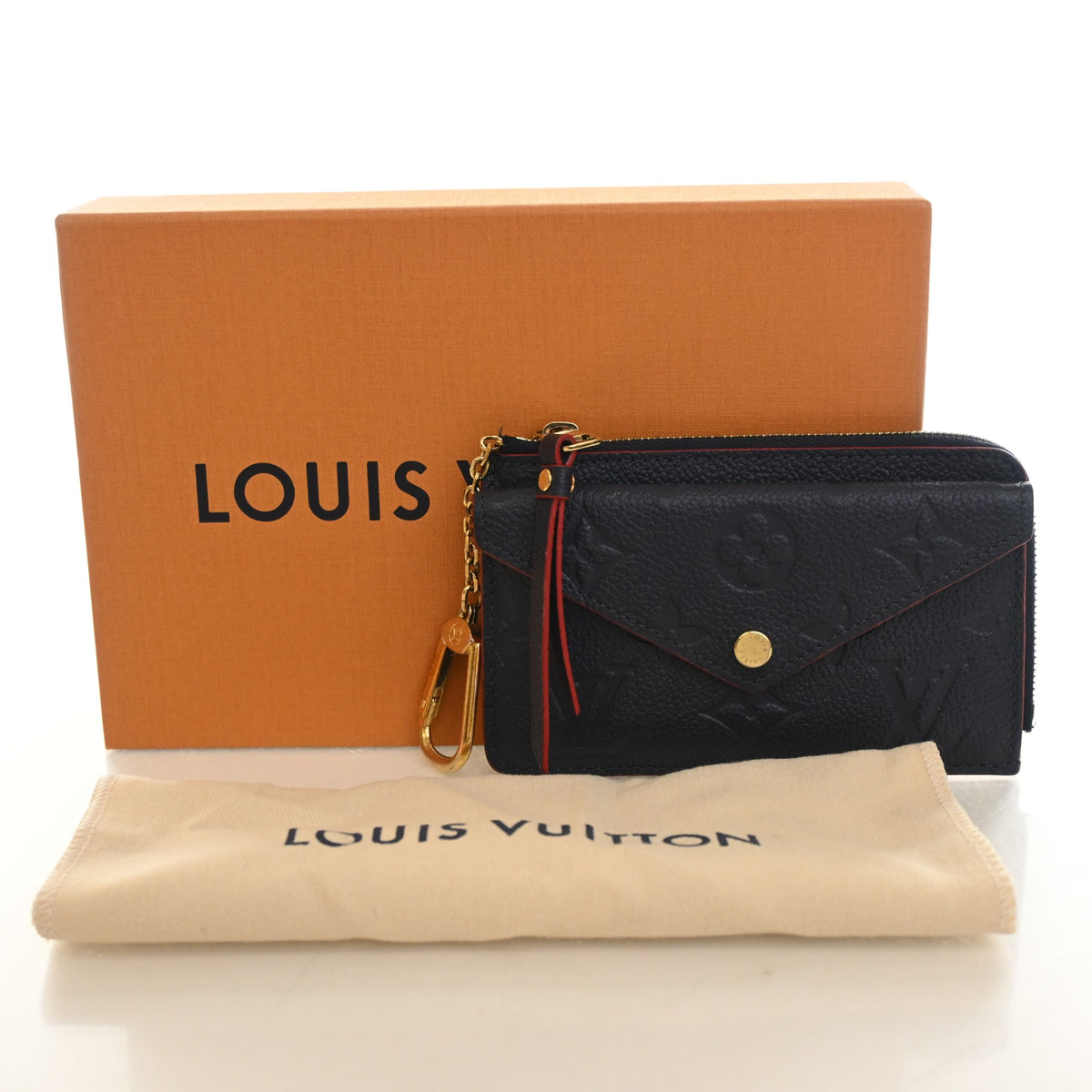 Pre-Owned Louis Vuitton Card Holder Monogram Empreinte Recto Verso, shown with dust bag and packaging