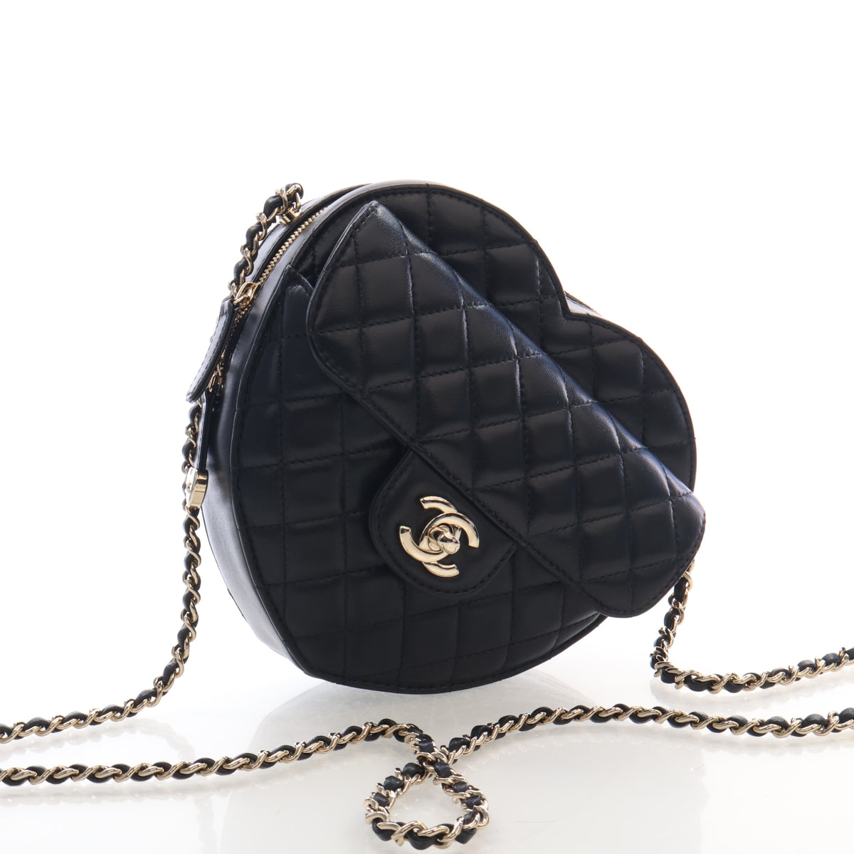 Pre-Owned Chanel Large Lambskin CC In Love Heart Bag, three-quarter view
