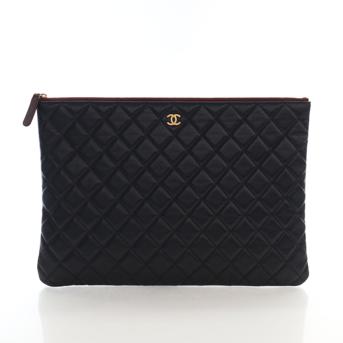 Pre-Owned Chanel Large Lambskin Pouch, front view, authenticated at Luxe Du Jour