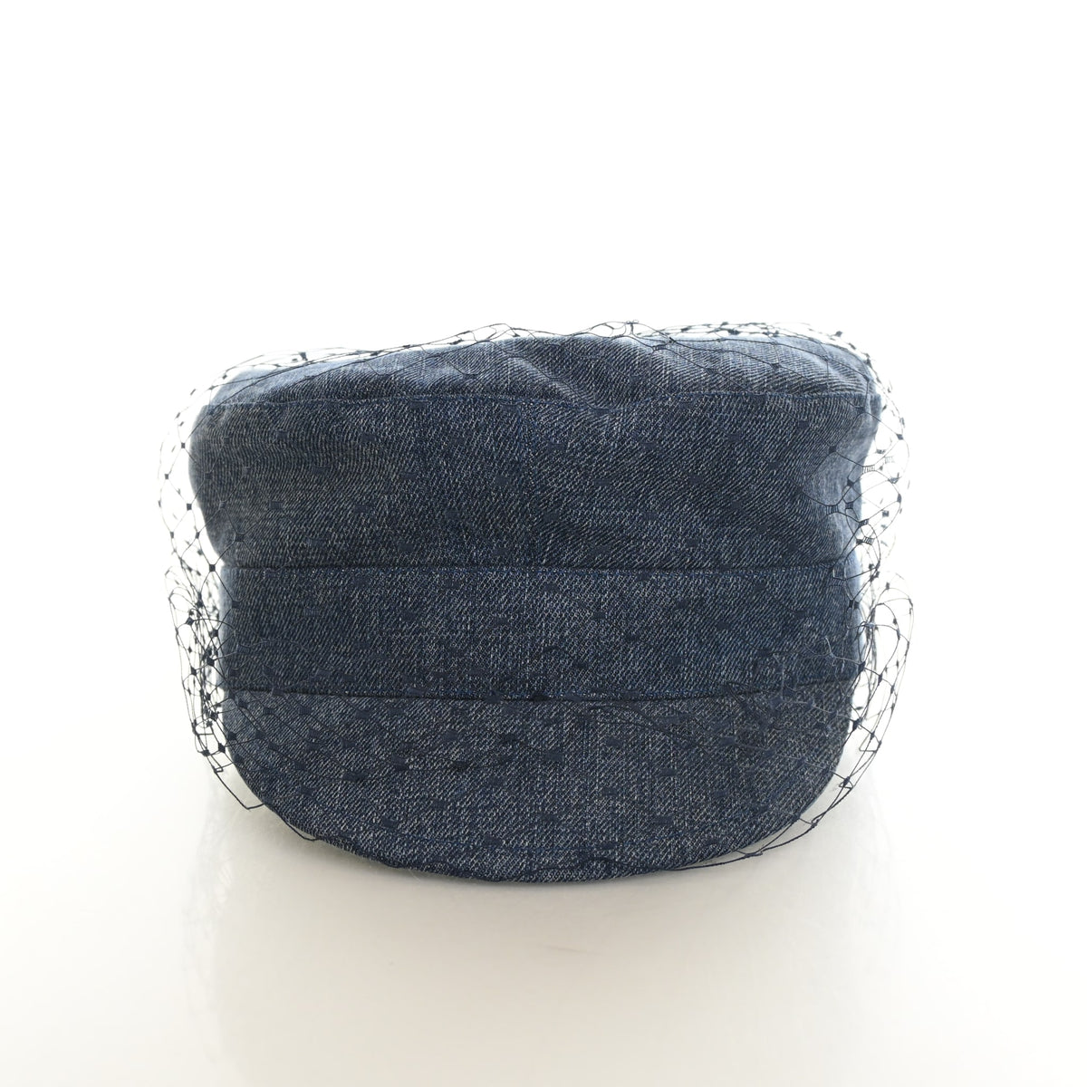 Pre-Owned Christian Dior Cap Sz 57 Denim Arty Beret With Veil, base and feet view, authenticated at Luxe Du Jour