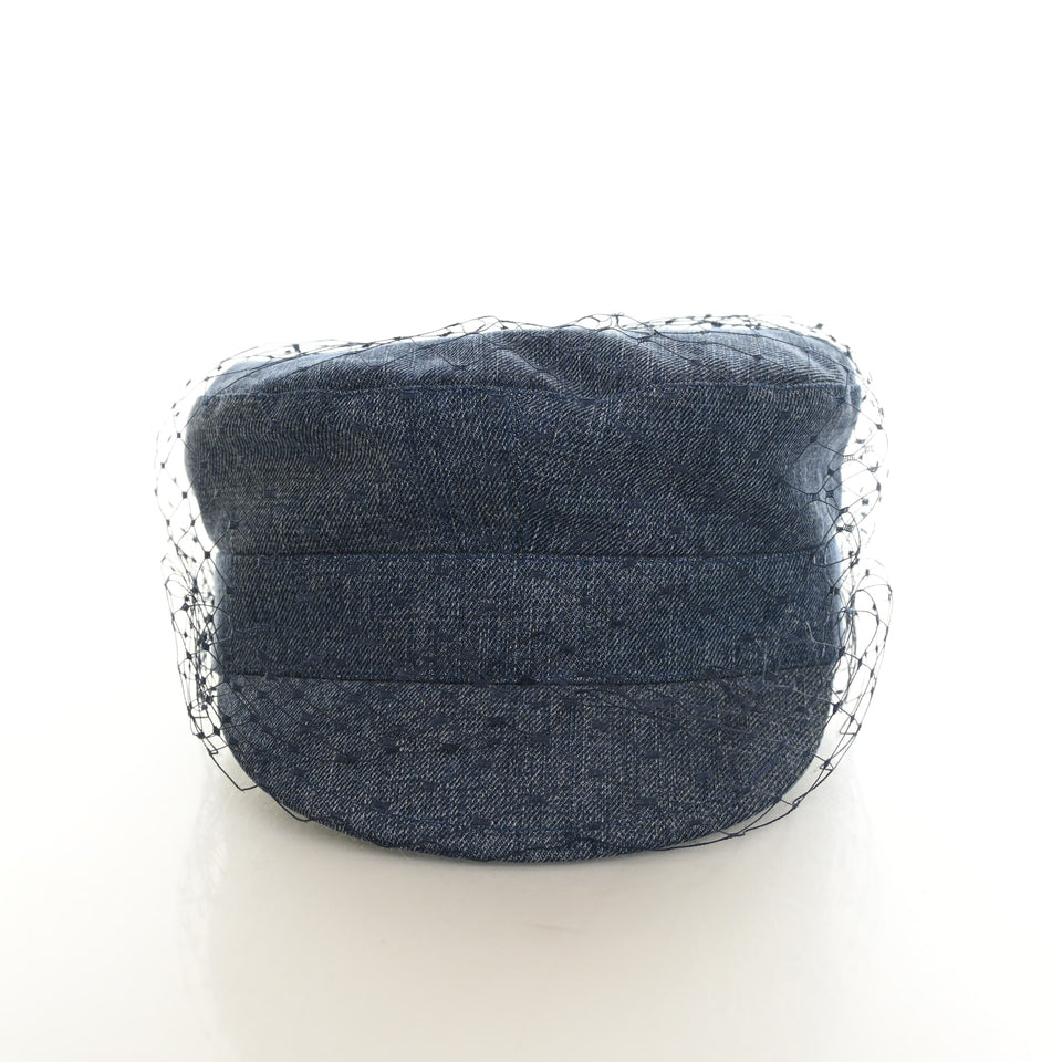 Christian Dior Denim Arty Beret Cap With Veil Sz 57