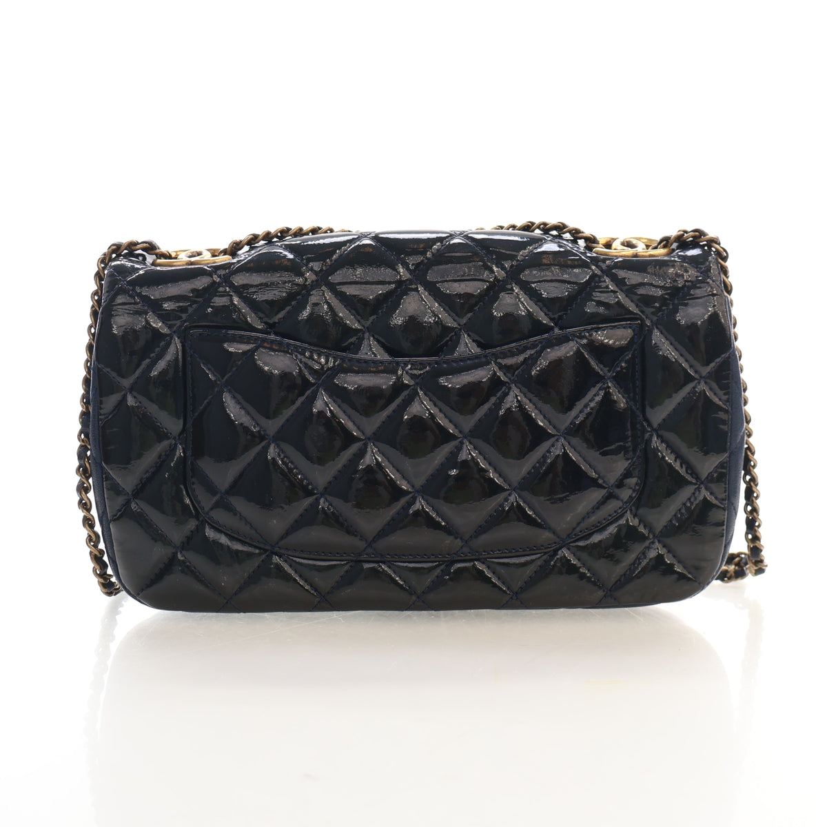 Pre-Owned Chanel Flap Bag Medium Patent Leather Classic Single, back view