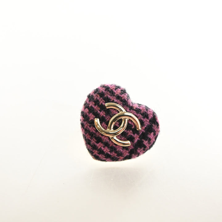 Chanel Tweed CC Heart Brooch