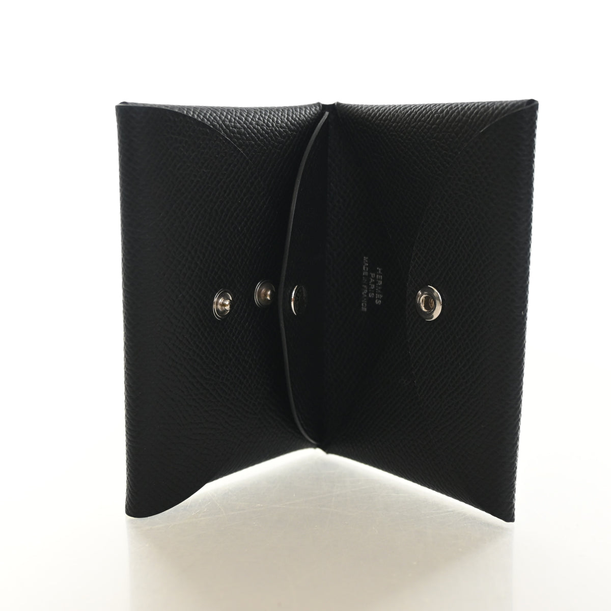 Pre-Owned Hermès Card Holder Noir Epsom Leather Calvi, open front view
