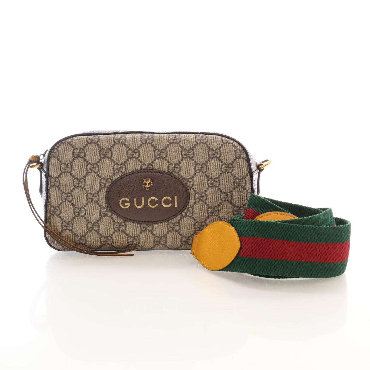 Pre-Owned Gucci Camera Bag GG Supreme Tiger, flat lay
