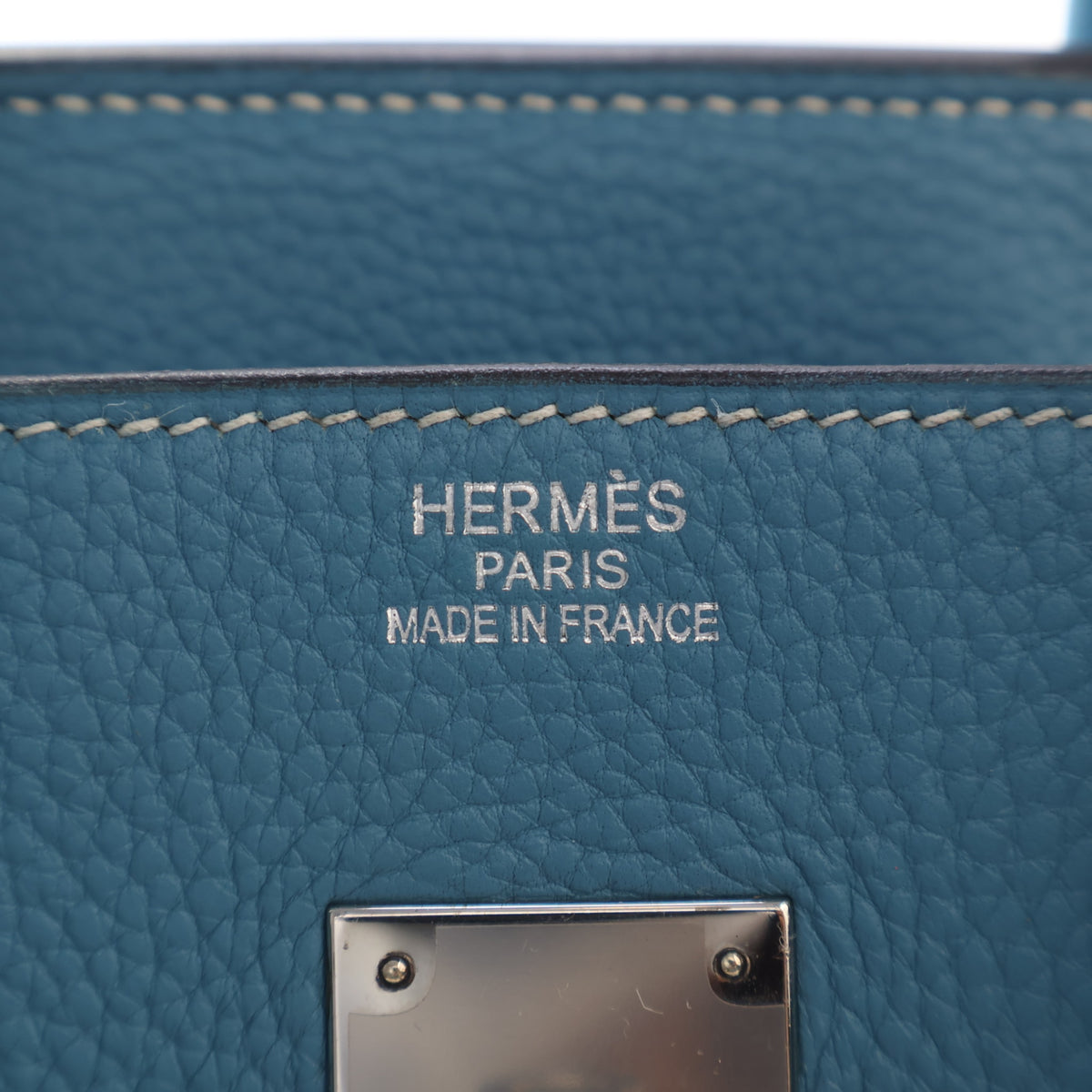 Pre-Owned Hermès Birkin 35 Blue Jean Togo Leather, silver embossed logo detail