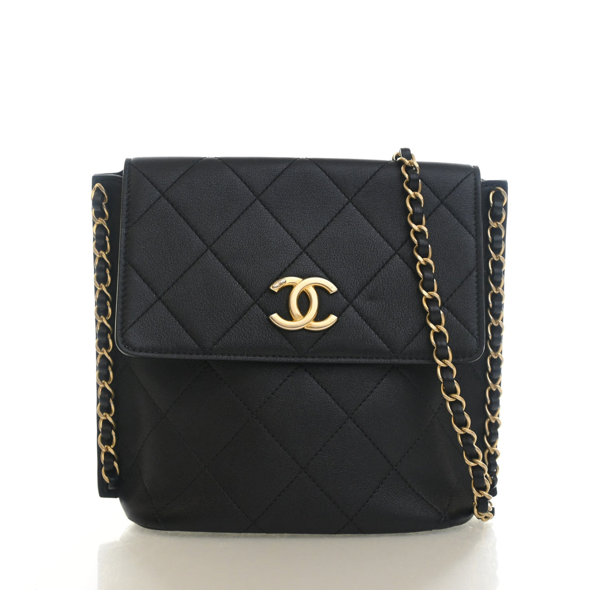 Pre-Owned Chanel Hobo Small Lambskin Chain Bag, front view, authenticated at Luxe Du Jour
