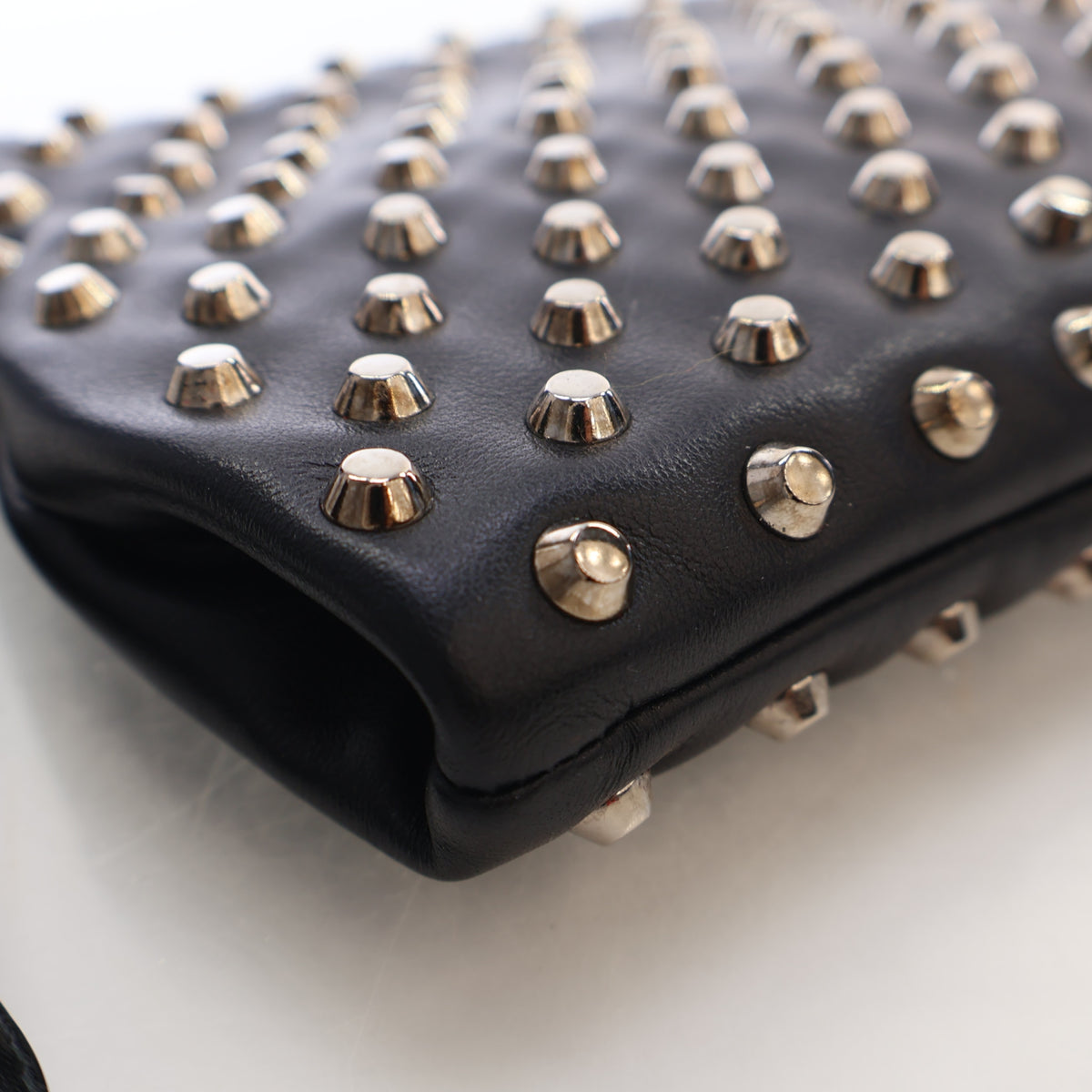 Pre-Owned Prada Clutch Calf Metal Studded Leather, corner and edge detail, photo 11 of 17
