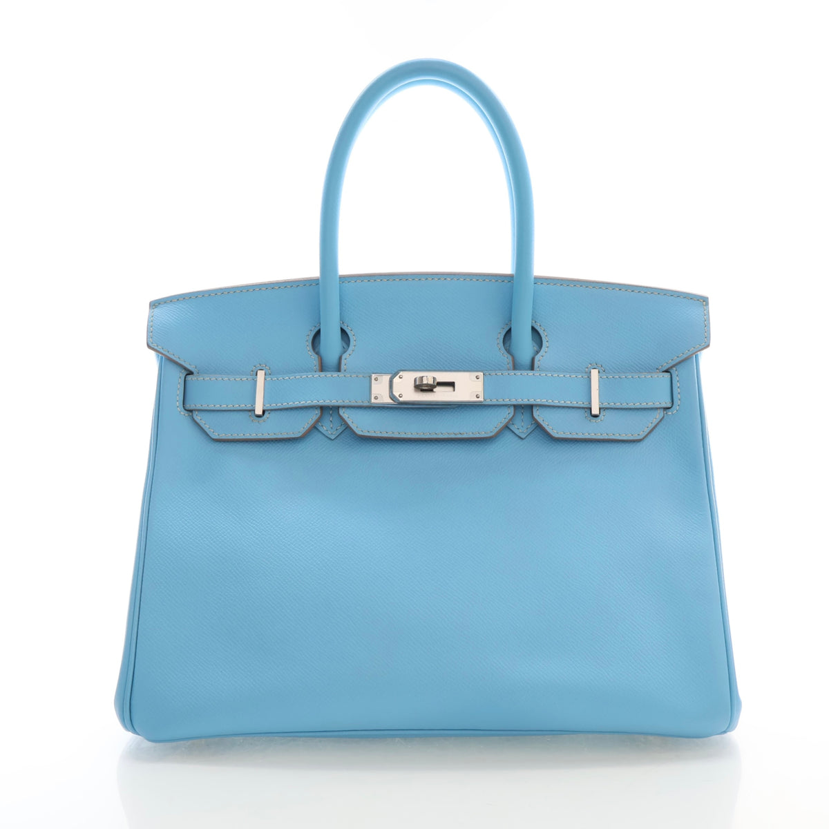 Pre-Owned Hermès Birkin 30 Celeste Epsom Leather Verso, front view, authenticated at Luxe Du Jour
