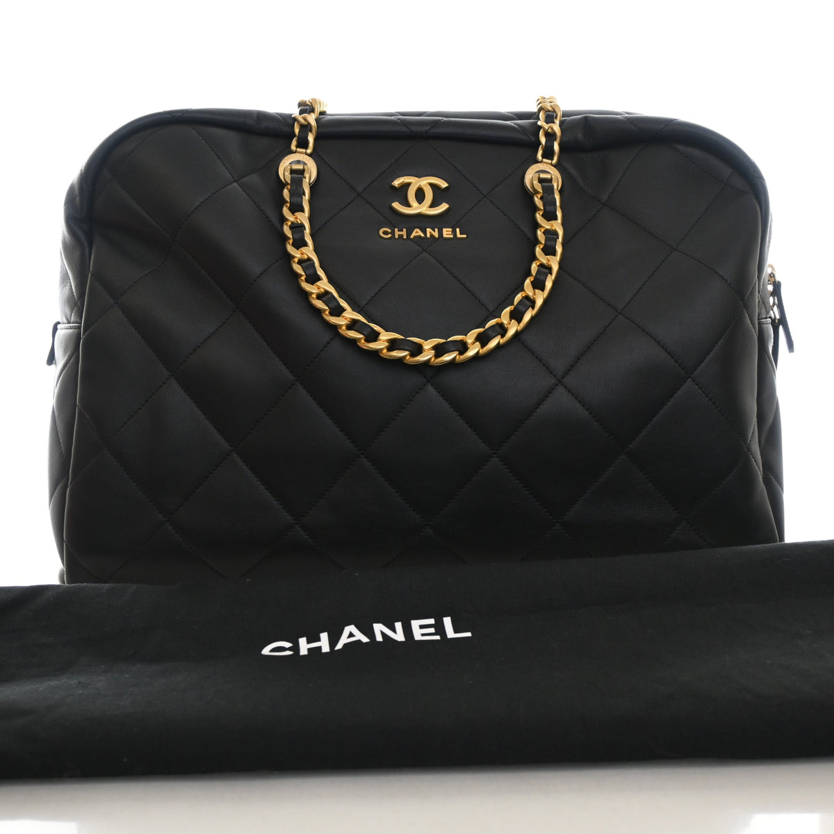 Pre-Owned Chanel Maxi Calfskin Travel Bowling Bag, front view, photo 14 of 14