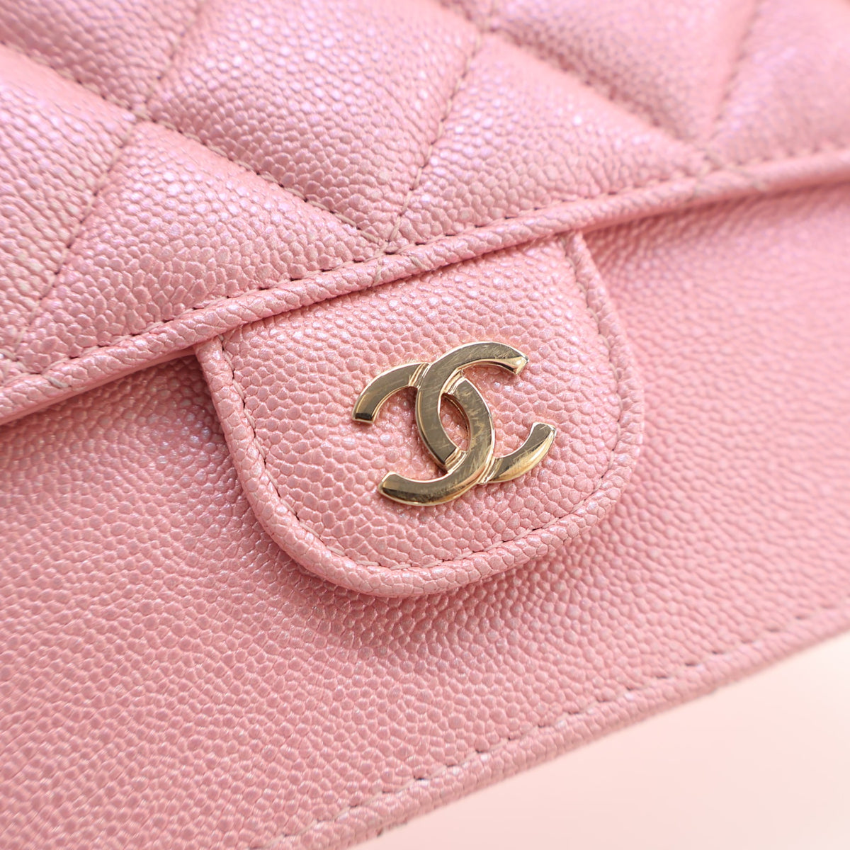 Pre-Owned Chanel Caviar Leather Pouch, gold embossed logo detail