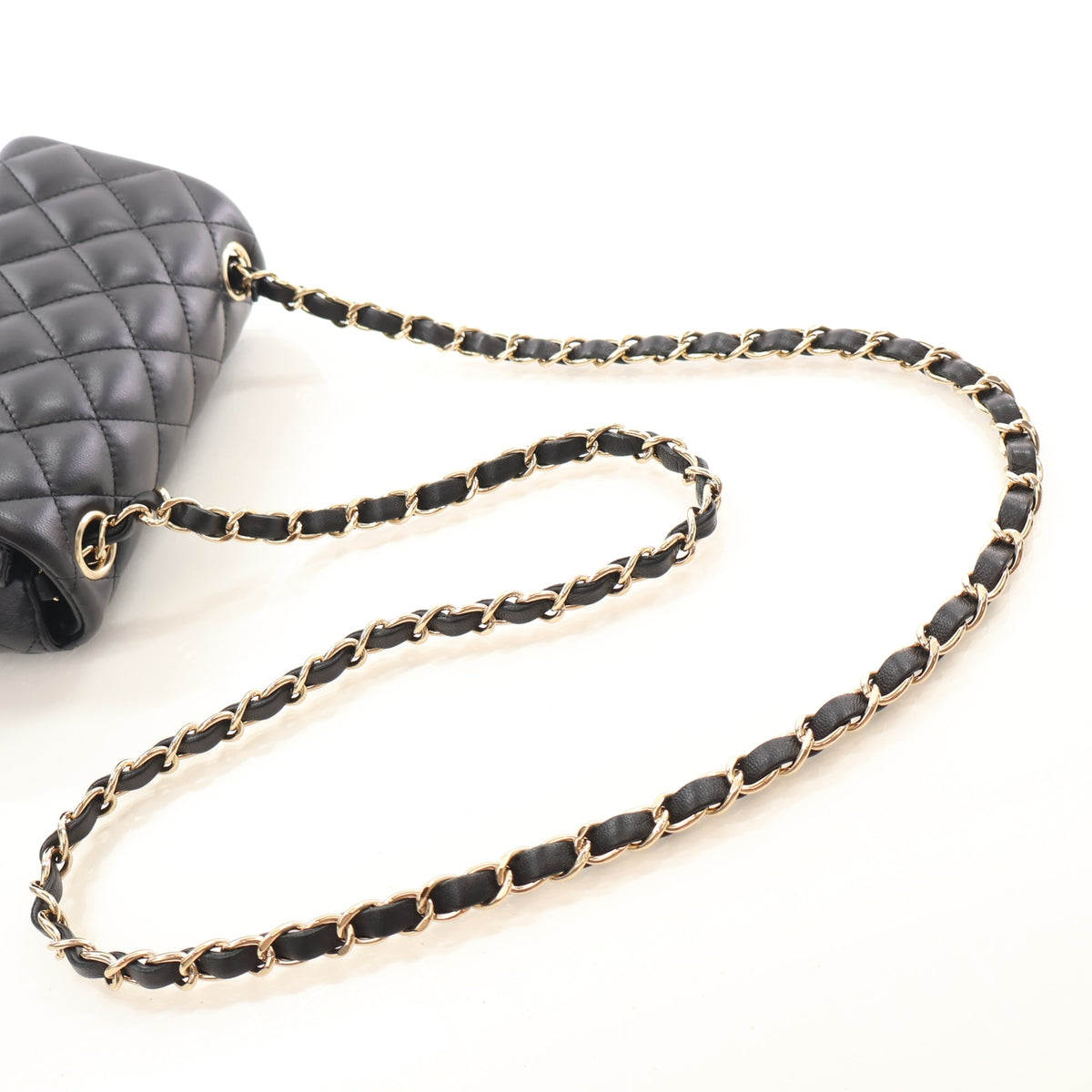 Pre-Owned Chanel Classic Flap Mini Lambskin Square Bag, strap and chain detail