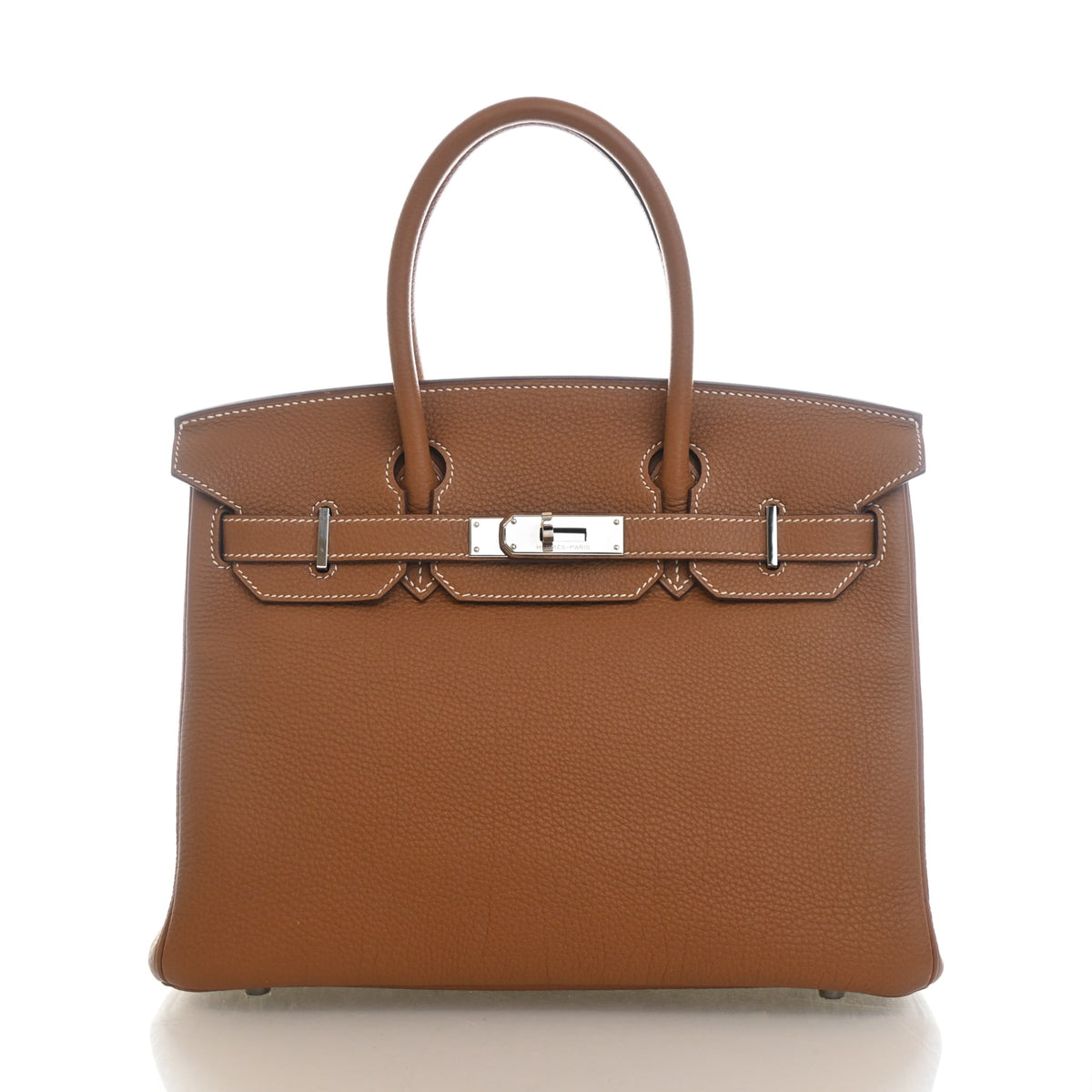 Pre-Owned Hermès Birkin 30 Gold Togo Leather, front view, authenticated at Luxe Du Jour