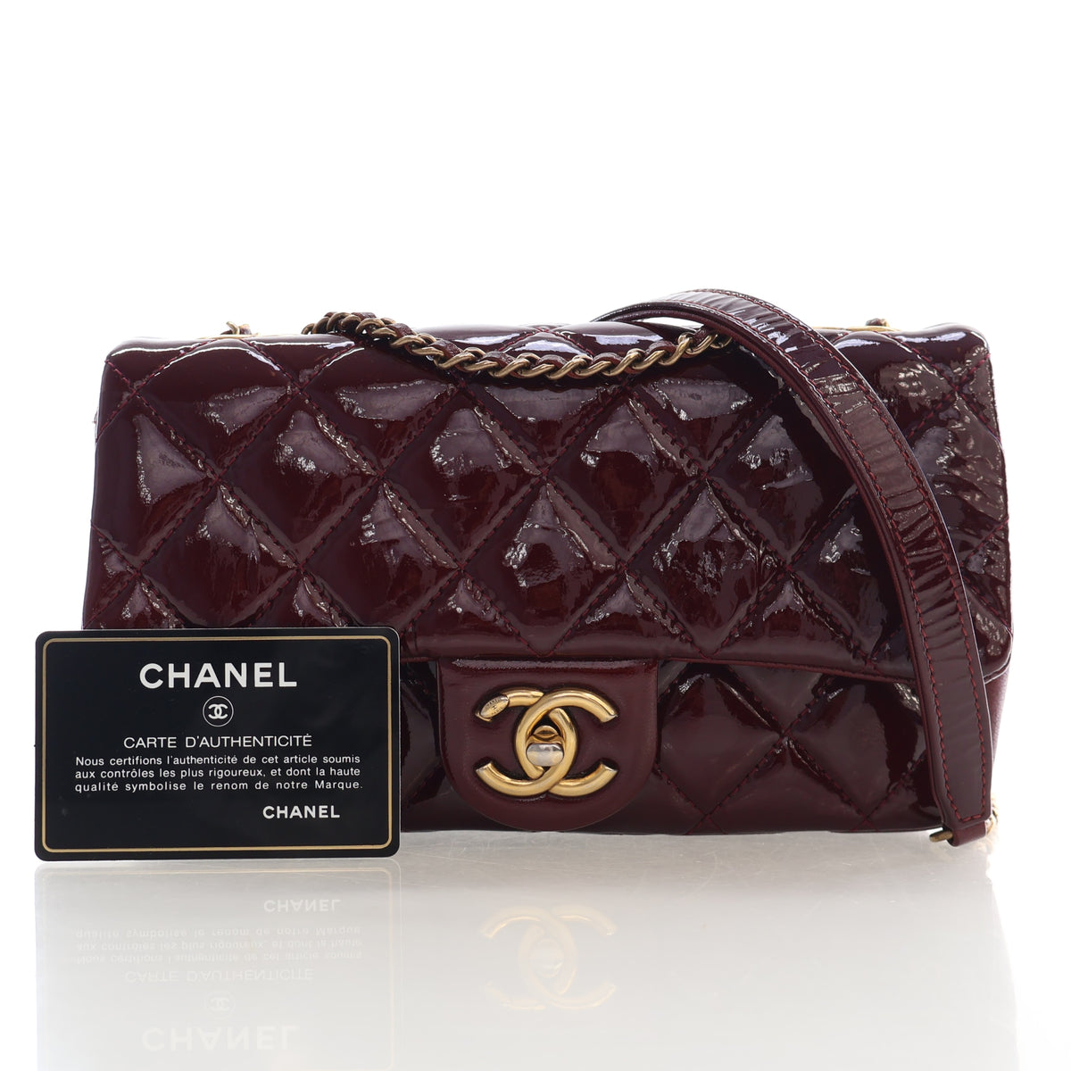 Pre-Owned Chanel Flap Bag Small Patent Leather Classic Single, front view