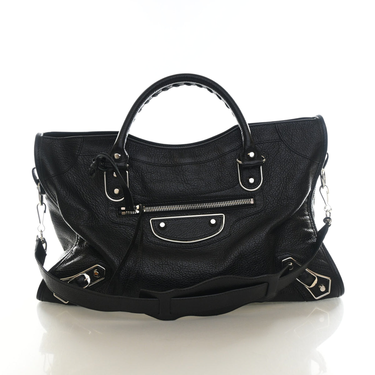 Pre-Owned Balenciaga Medium Goatskin Metallic Edge City Bag, front view, authenticated at Luxe Du Jour