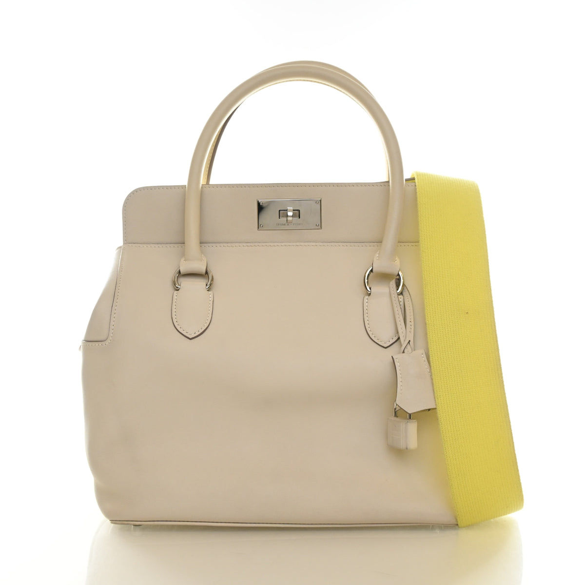 Pre-Owned Hermès 26 Craie Swift Leather Toolbox, front view, authenticated at Luxe Du Jour