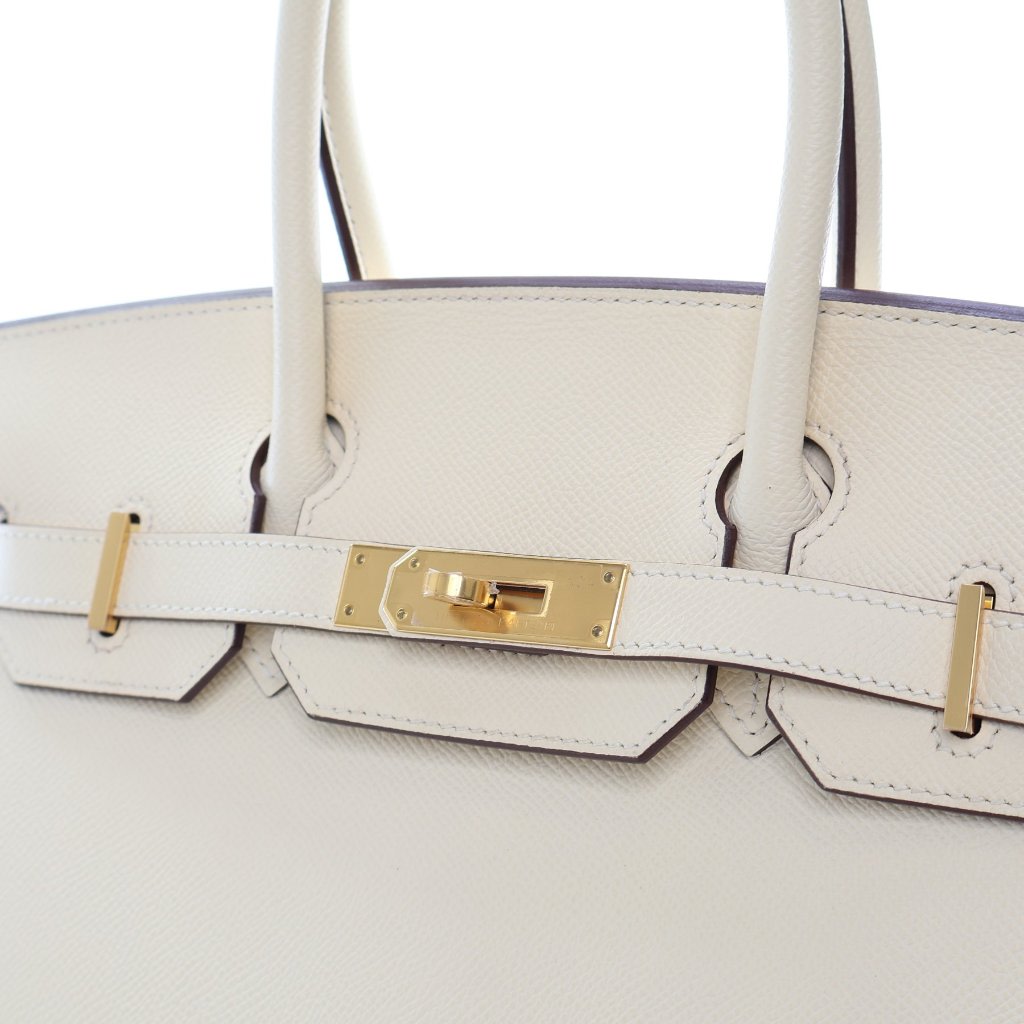 Pre-Owned Hermès Birkin 30 Nata Epsom Leather Sellier, gold hardware close-up