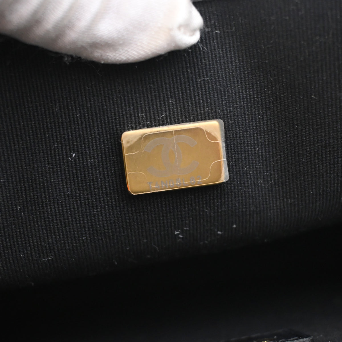 Pre-Owned Chanel Top Handle Large Patent Leather School Memory Flap Bag, gold embossed logo detail, photo 15 of 15