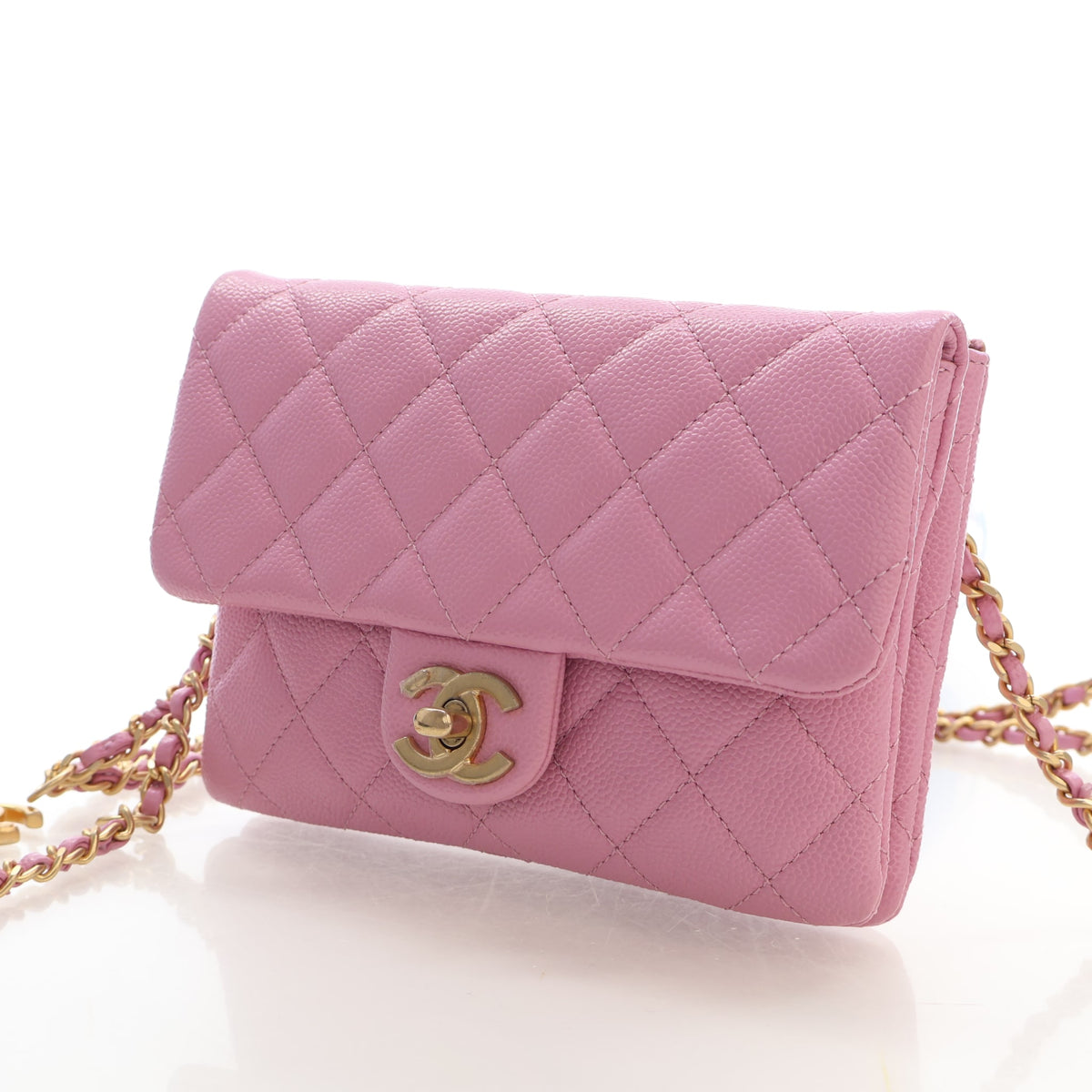 Pre-Owned Chanel Belt Bag Caviar Leather Pick Me Up Flap, three-quarter view
