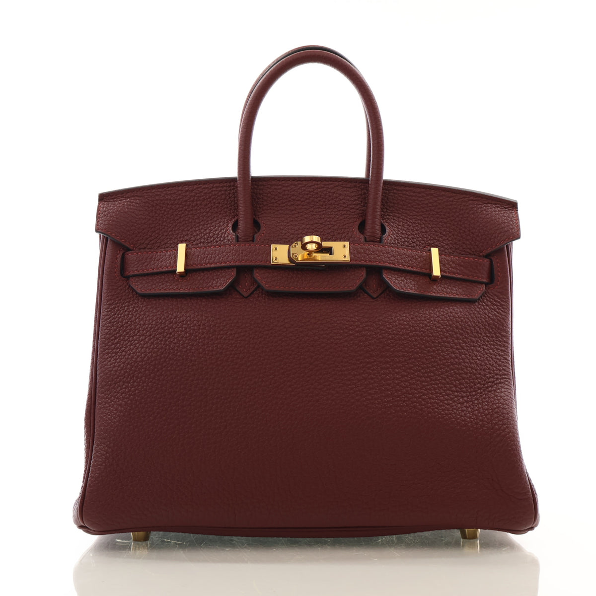 Pre-Owned Hermès Birkin 25 Bordeaux Togo Leather, front view, authenticated at Luxe Du Jour