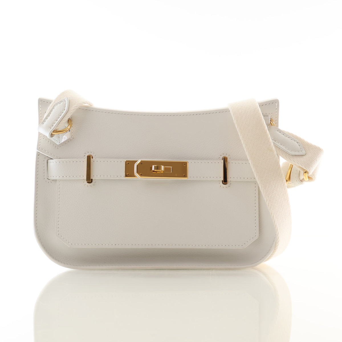Pre-Owned Hermès Mini Blanc Swift Leather Jypsiere, front view, authenticated at Luxe Du Jour