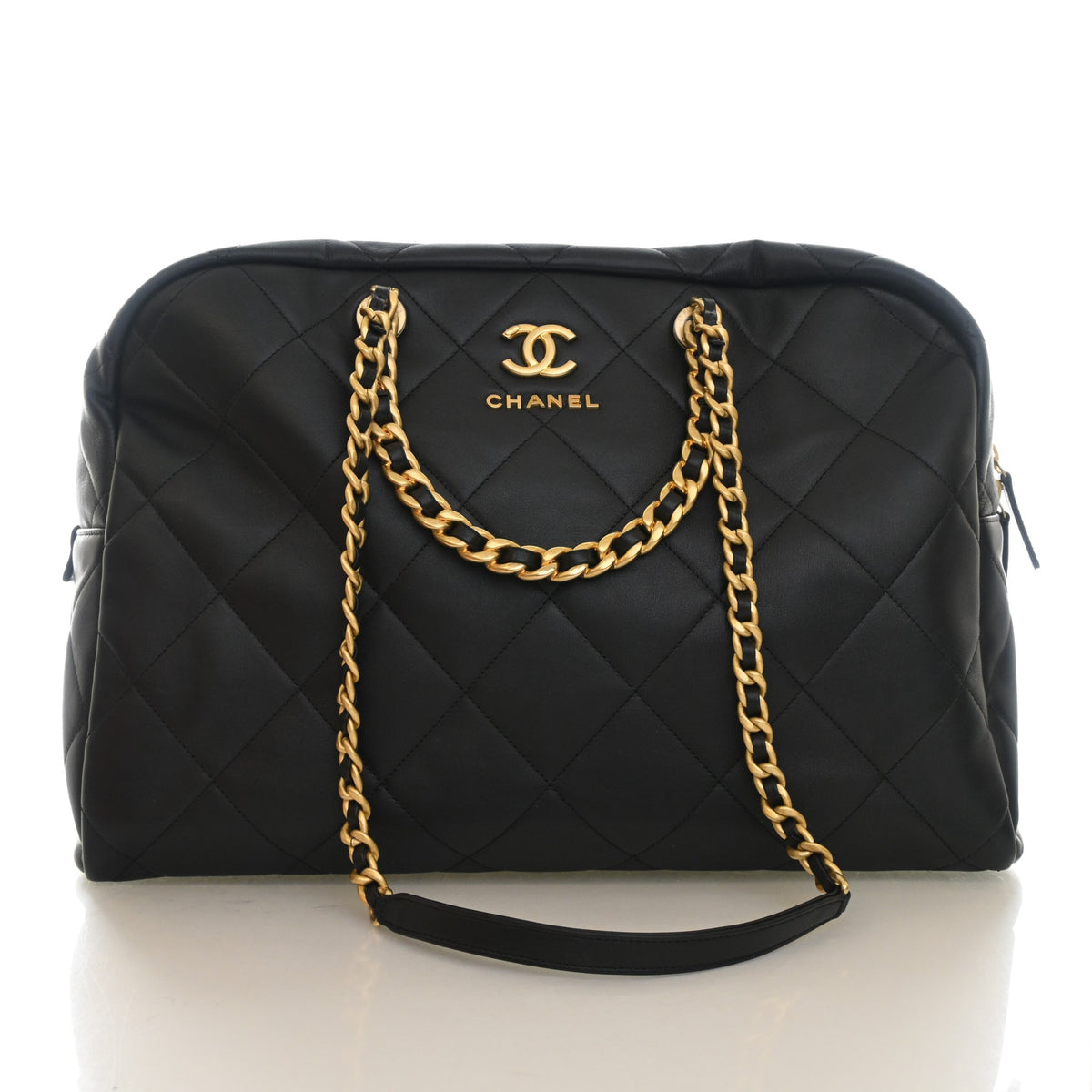 Pre-Owned Chanel Maxi Calfskin Travel Bowling Bag, front view