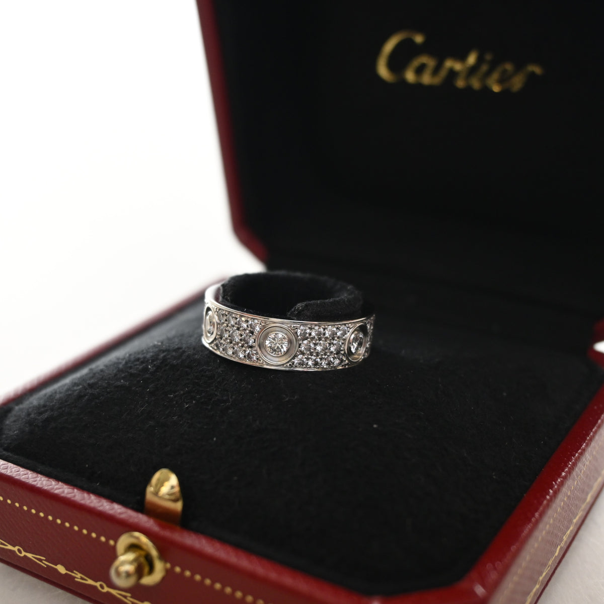 Cartier 18K White Gold Classic Model Pave Love Ring Sz 57, photo 6 of 8