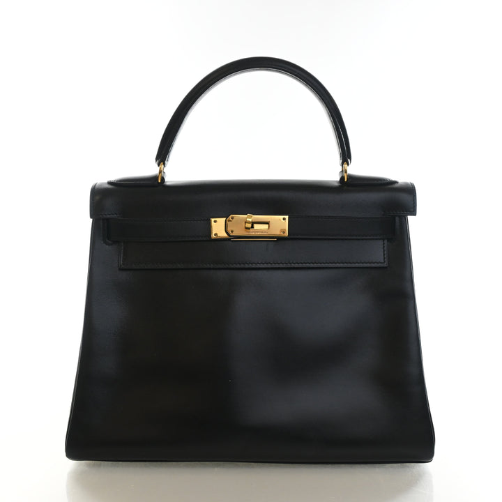 Hermes Vintage Noir Box Calf Kelly 28