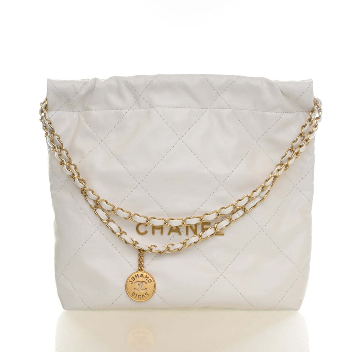 Pre-Owned Chanel 22 Hobo Medium Calfskin, front view, authenticated at Luxe Du Jour