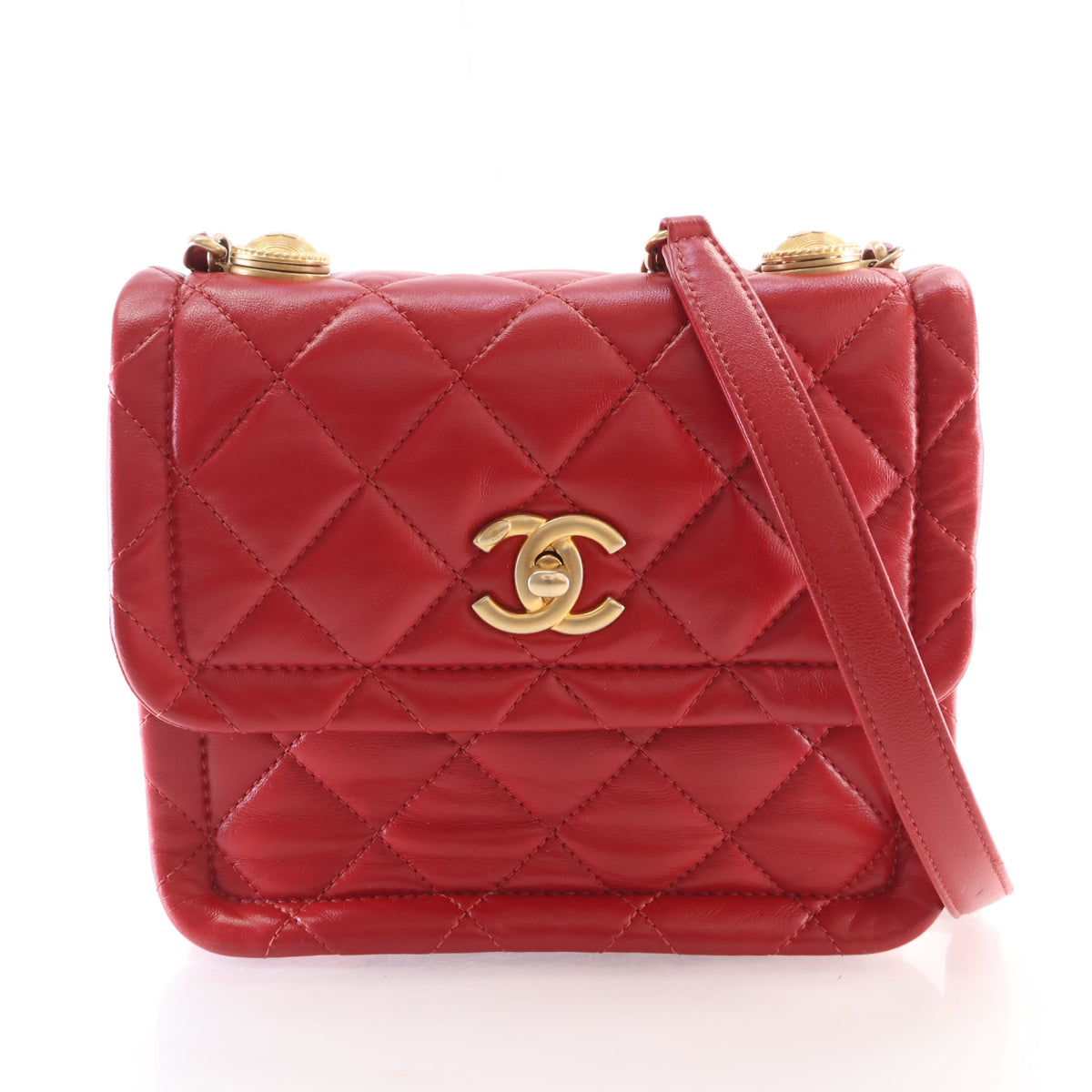Pre-Owned Chanel Flap Bag Small Lambskin CC Twist Your Buttons, front view, authenticated at Luxe Du Jour
