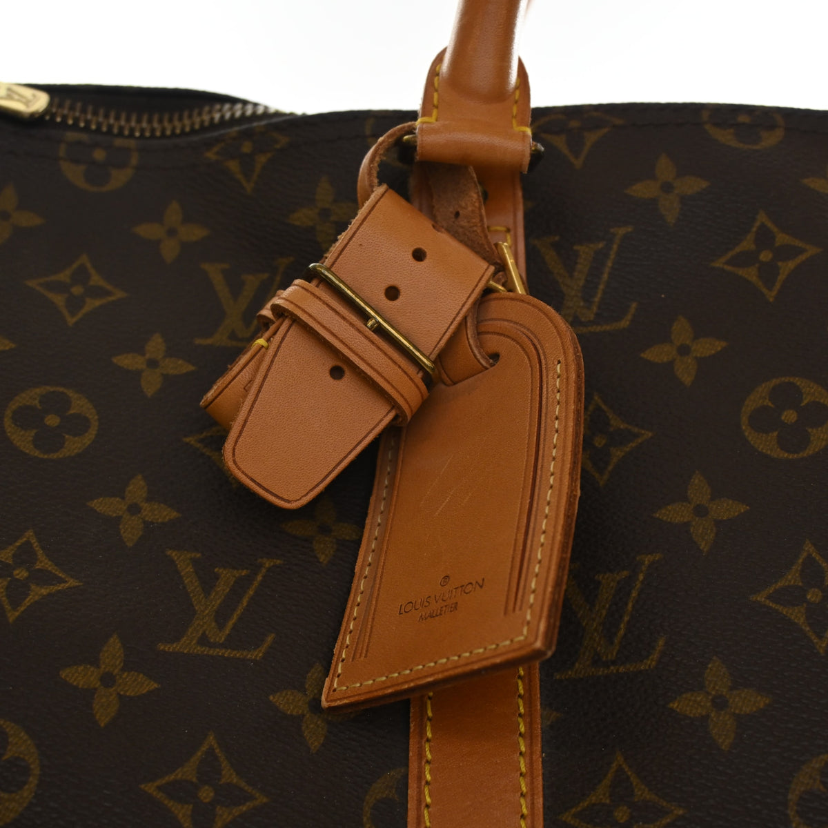 Vintage Louis Vuitton 50 Monogram Keepall, gold hardware close-up