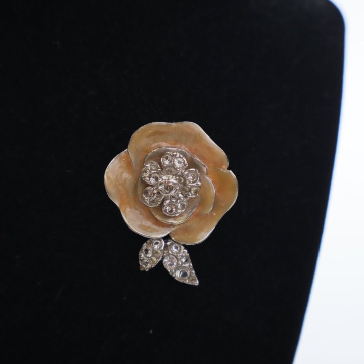 Chanel Vintage Camelia Crystal Brooch