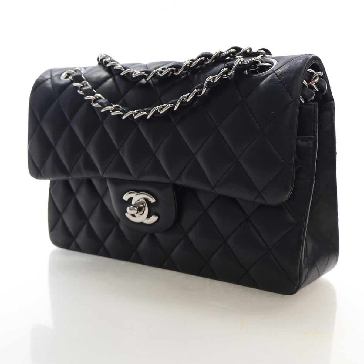 Pre-Owned Chanel Classic Double Flap Small Lambskin Bag, three-quarter view, photo 3 of 18