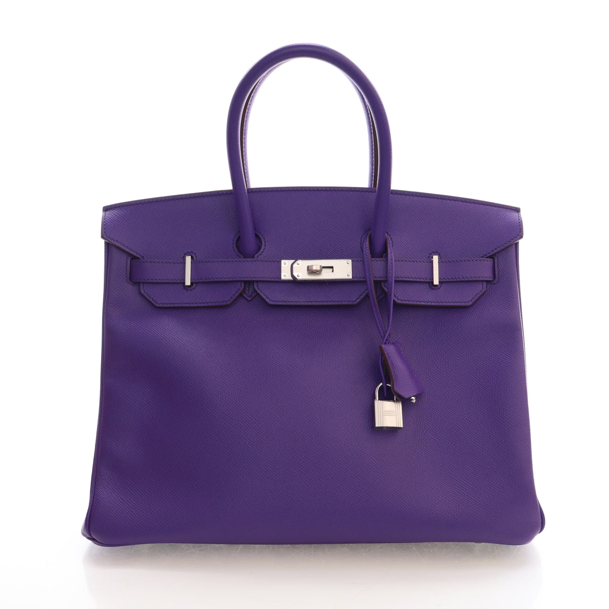 Pre-Owned Hermès Birkin 35 Iris Epsom Leather, front view, authenticated at Luxe Du Jour