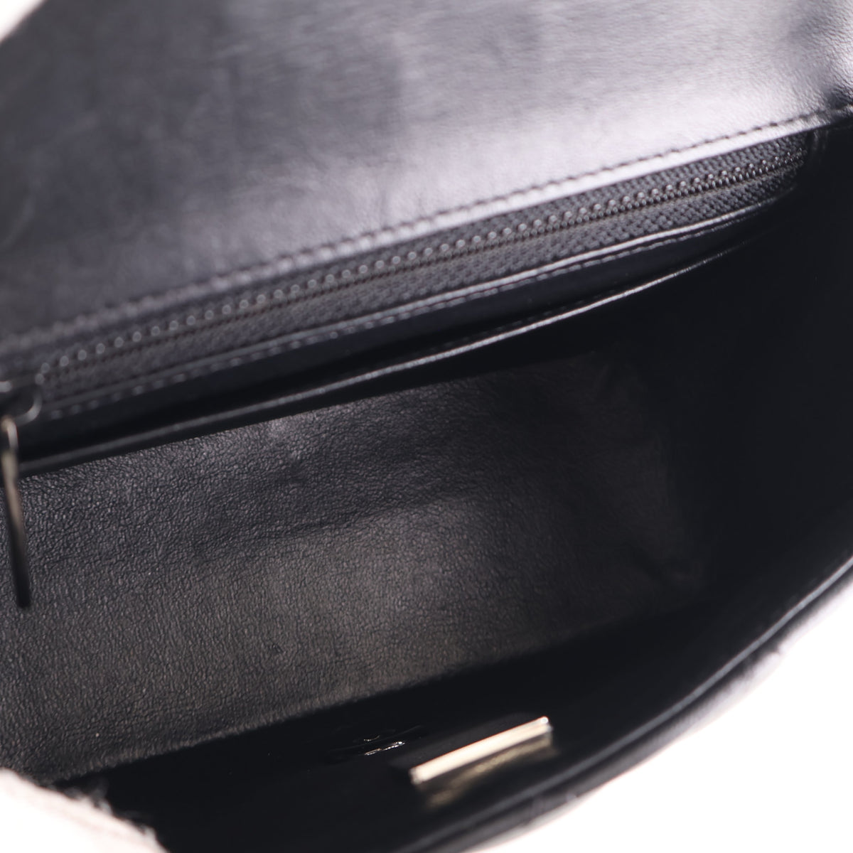 Pre-Owned Chanel Flap Bag Mini Lambskin So Black Square, open interior with lining
