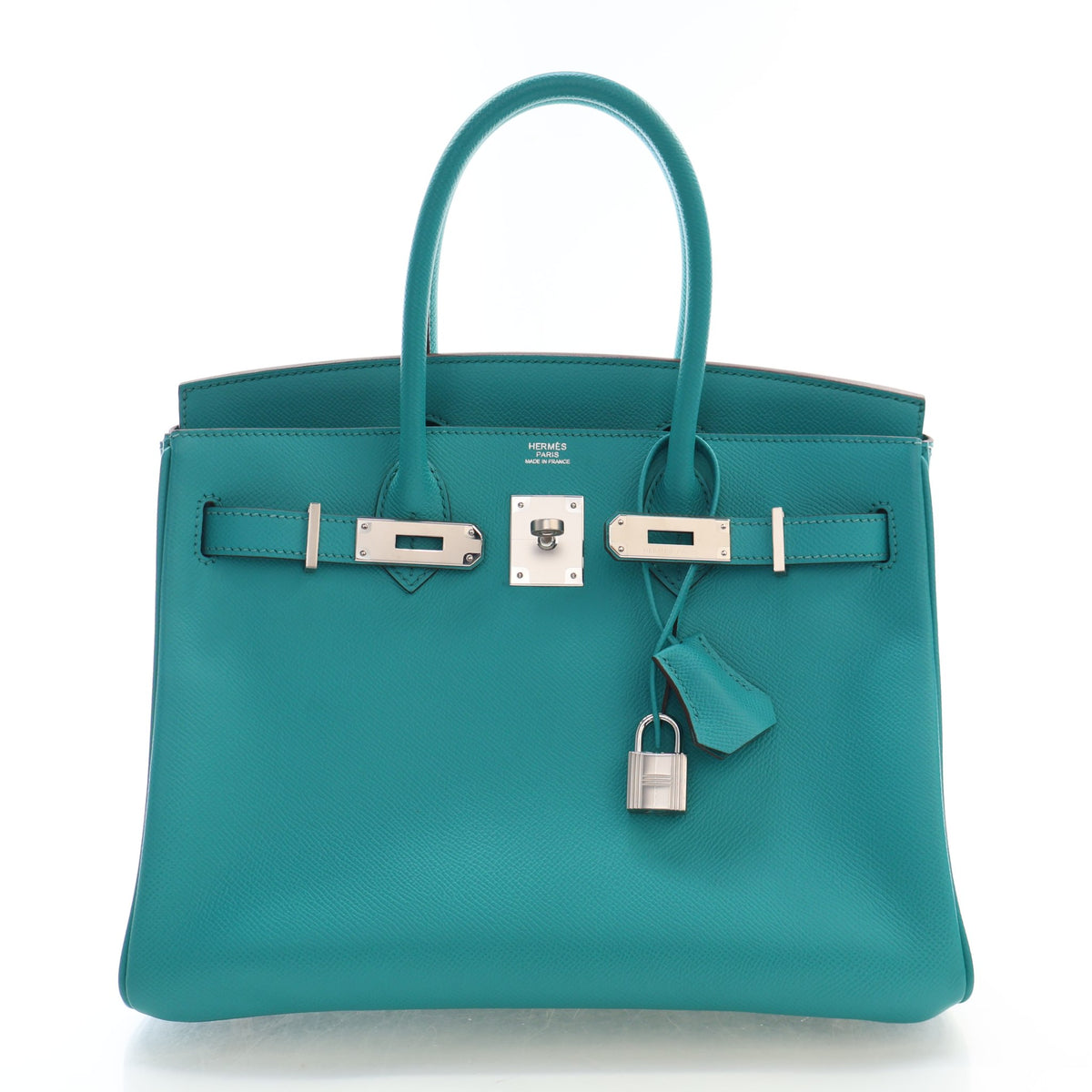 Pre-Owned Hermès Birkin 30 Bleu Paon Epsom Leather, front view