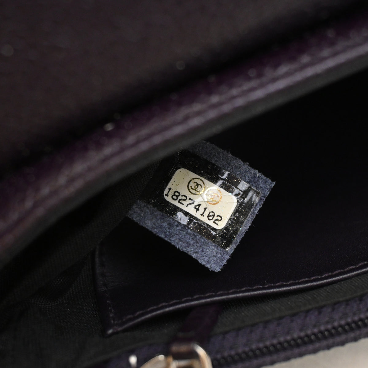 Pre-Owned Chanel Wallet On Chain Caviar Leather Half Moon WOC, interior label and date code
