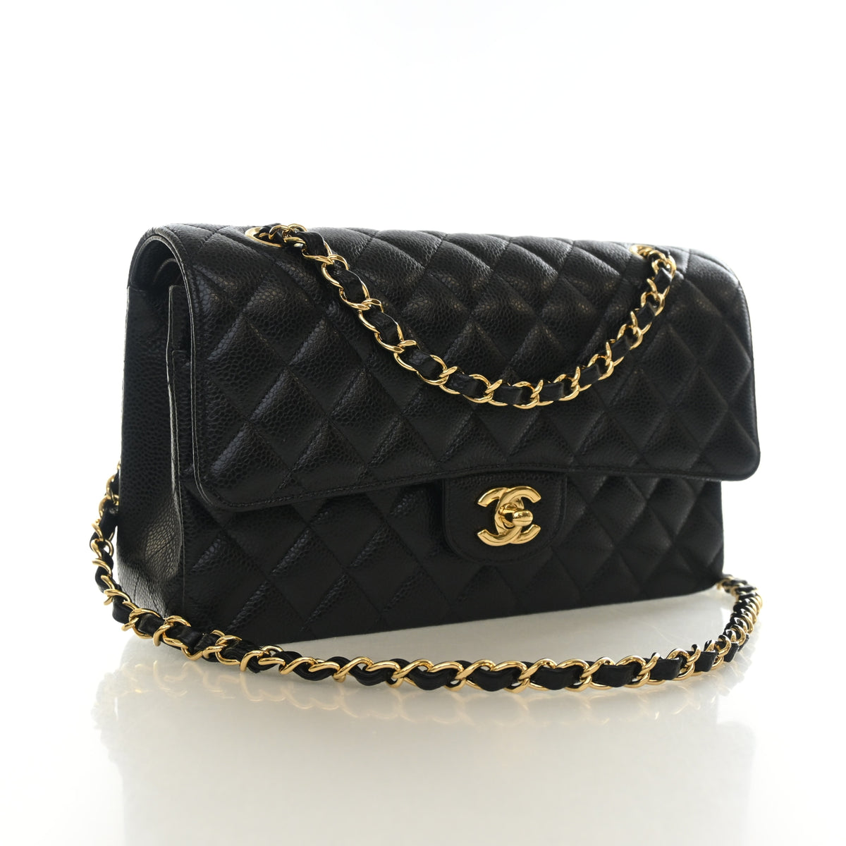 Pre-Owned Chanel Classic Double Flap Medium Caviar Leather Bag, three-quarter view, photo 2 of 15