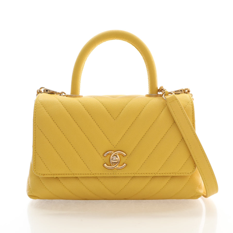 Chanel Small Caviar Chevron Coco Handle