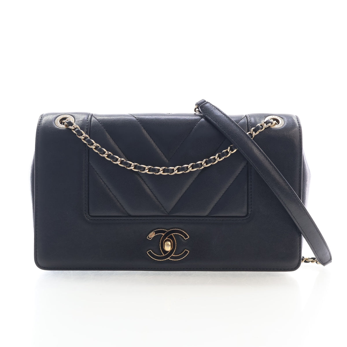 Vintage Chanel Flap Bag Medium Sheepskin Mademoiselle, front view, authenticated at Luxe Du Jour