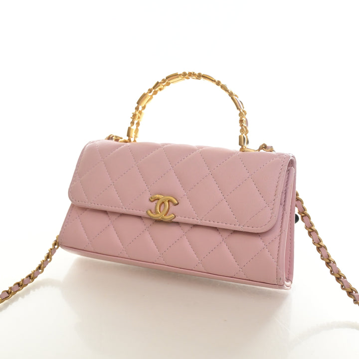 Chanel Lambskin Top Handle Phone Holder With Chain