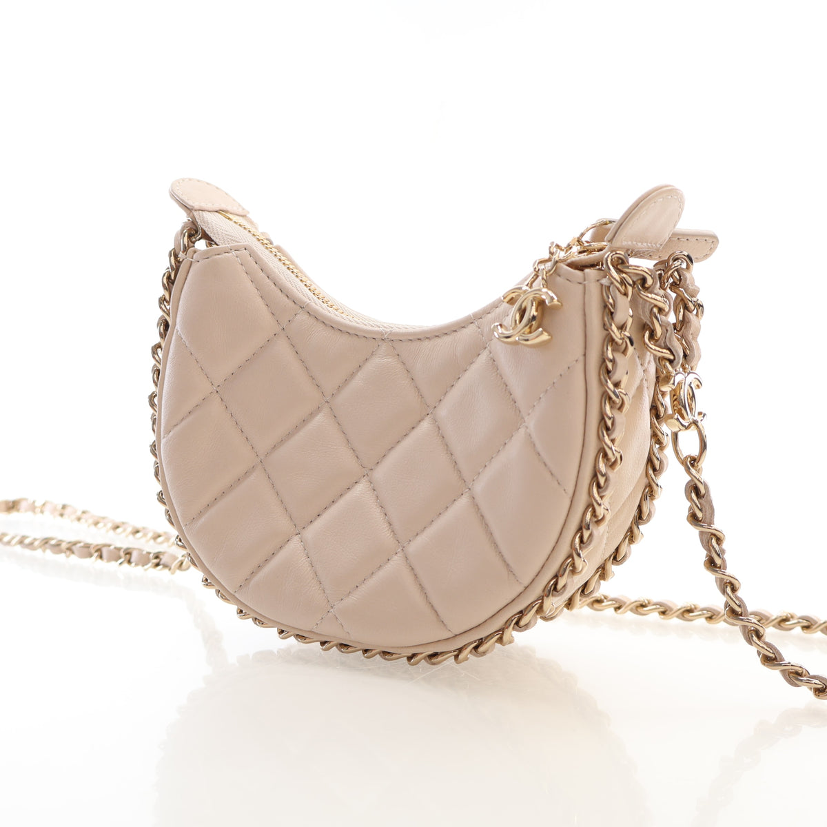 Pre-Owned Chanel Hobo Mini Lambskin Chain Around, three-quarter view, photo 3 of 17