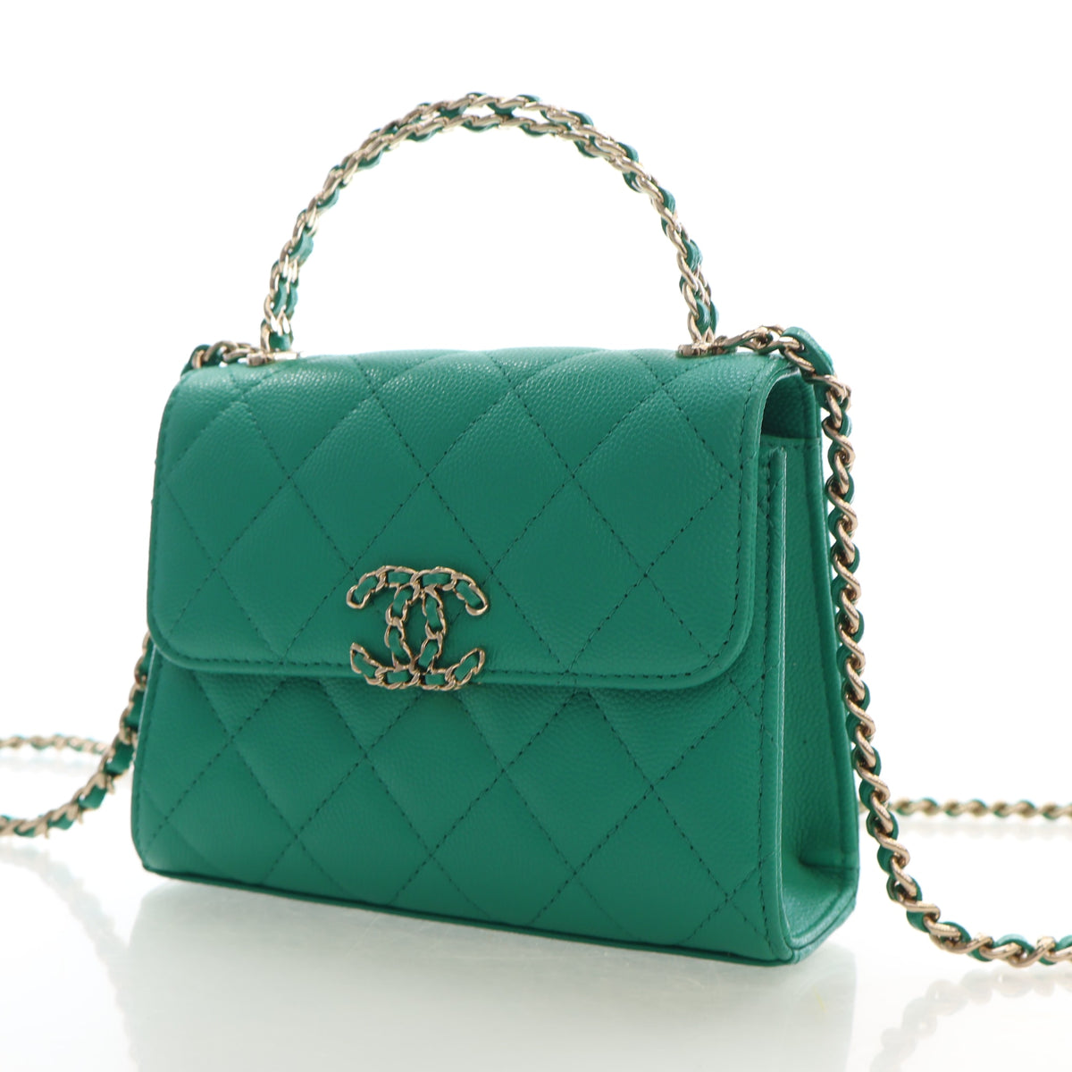 Pre-Owned Chanel Top Handle Mini Caviar Leather Flap Bag, front view, photo 3 of 17