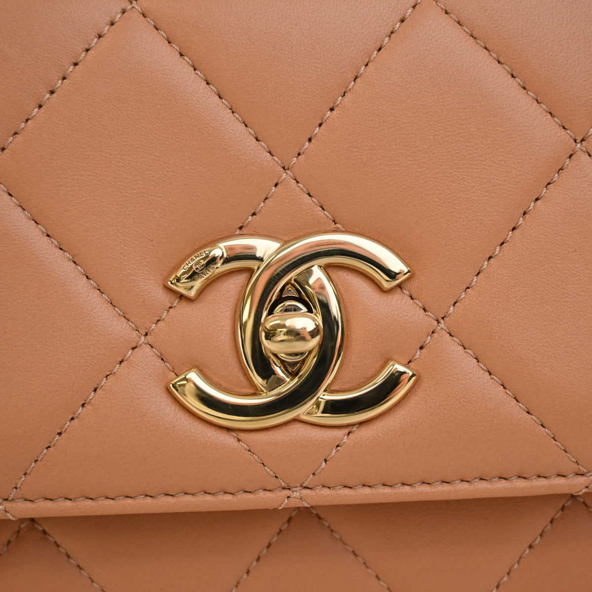 Pre-Owned Chanel Top Handle Small Lambskin Trendy CC Bag, gold embossed logo detail