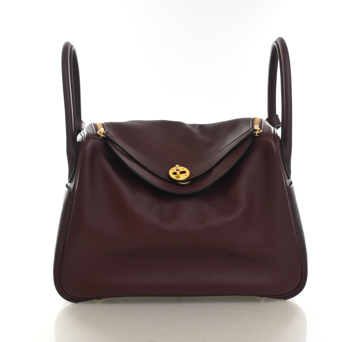 Pre-Owned Hermès Lindy 30 Rouge H Evercolor Leather, front view, authenticated at Luxe Du Jour
