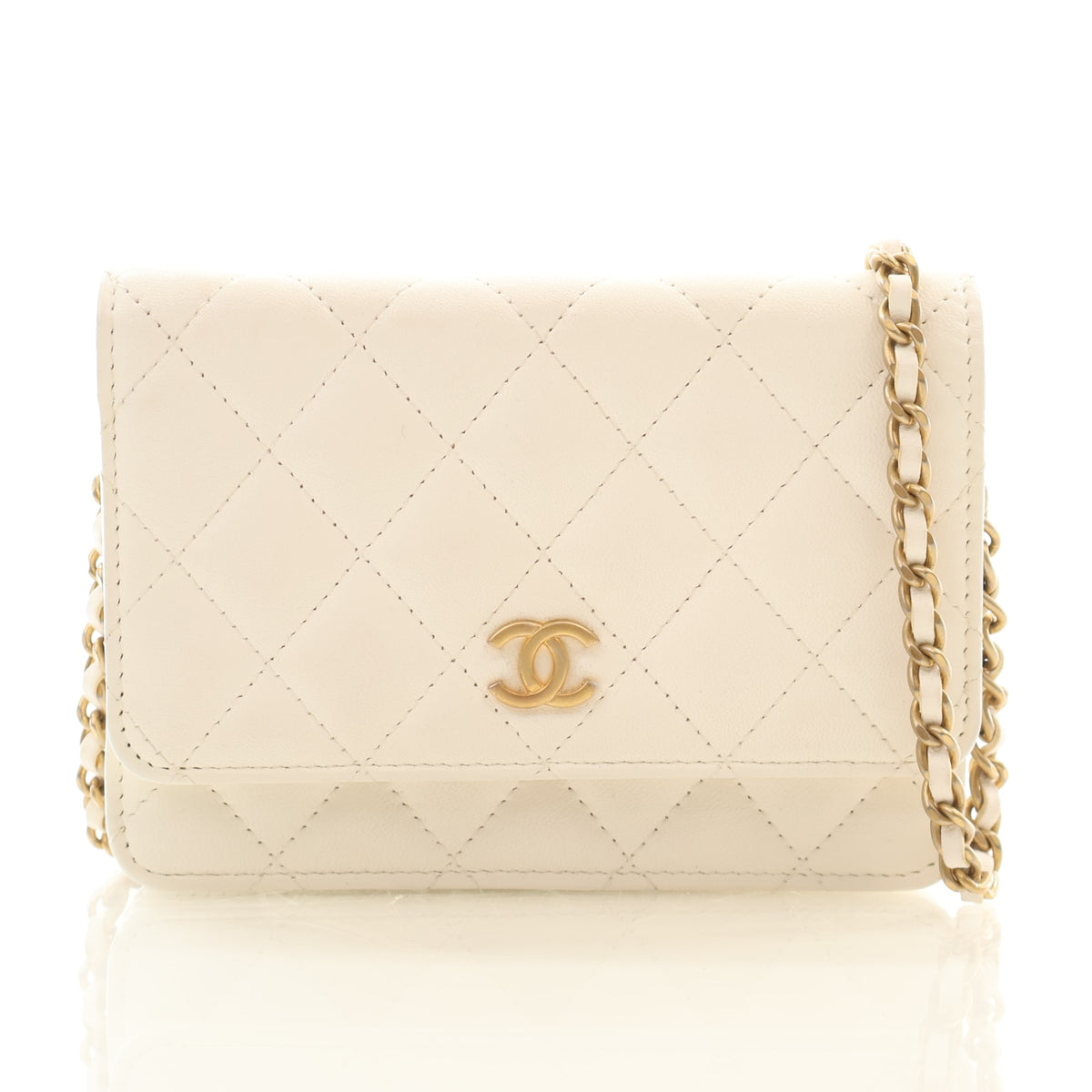 Pre-Owned Chanel Wallet On Chain Lambskin WOC, front view, authenticated at Luxe Du Jour